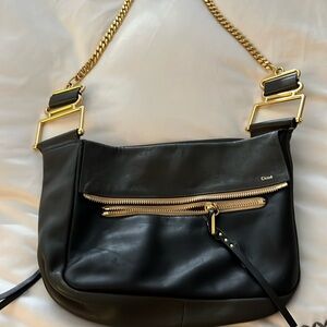 Black Chloe crossbody with gold hardware